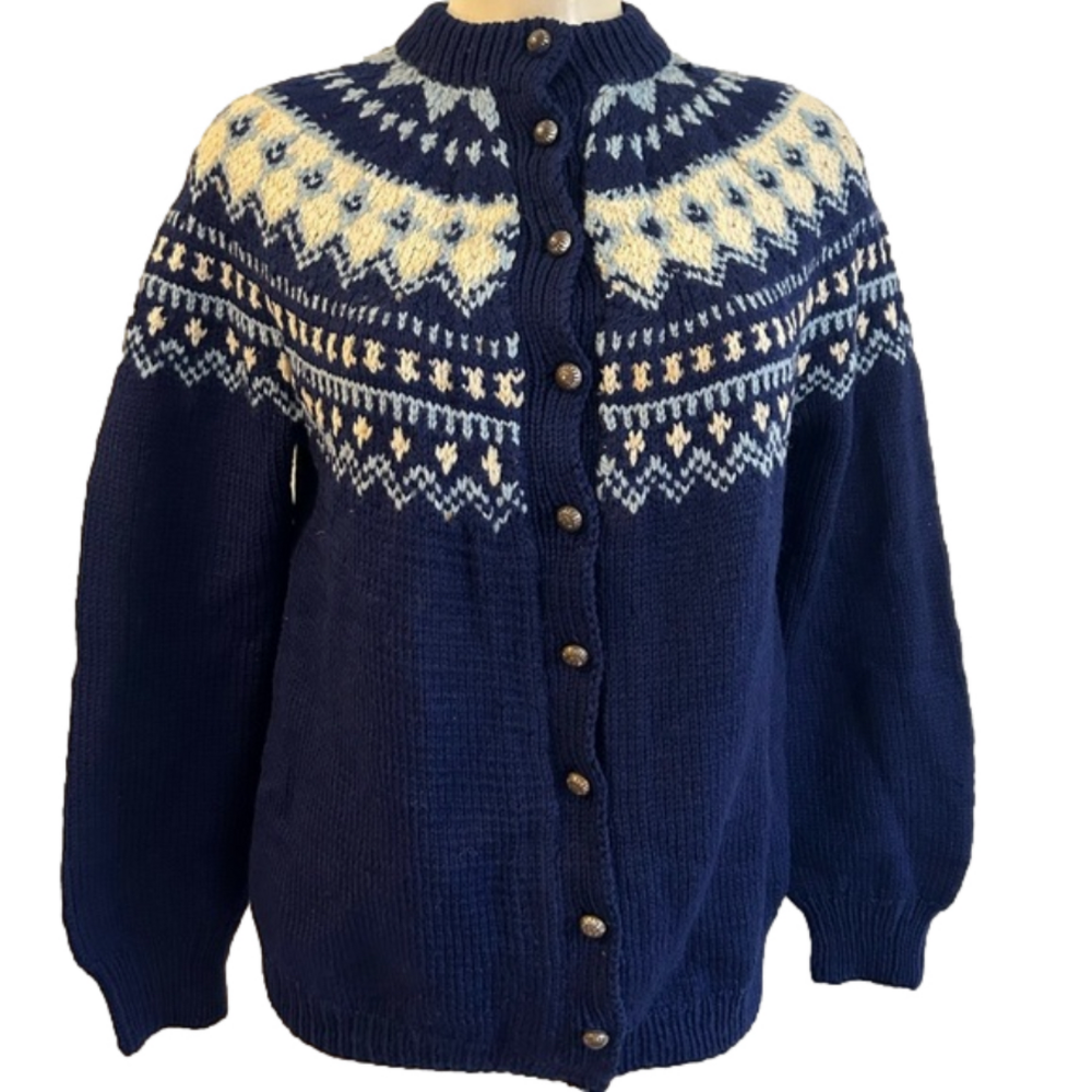 ROMULUS VTG fair isles 100% wool cardigan  S/M ? As is